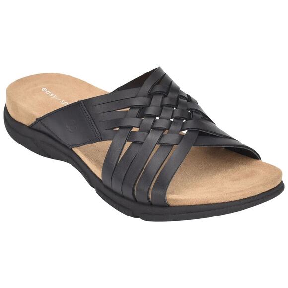 Easy Spirit Women Meadow Cross Strap Woven Slide Sandal Sz US 8.5M Black Leather - Picture 1 of 6